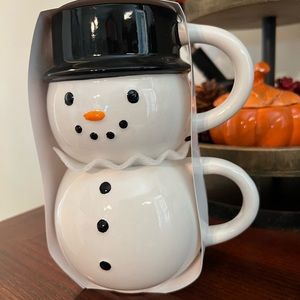 Target Bullseye Christmas Stackable Ceramic Mugs Set Of 2 Snowman Mugs 2023